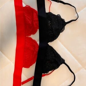 Lively Lace Bralette Duo in Red and Black